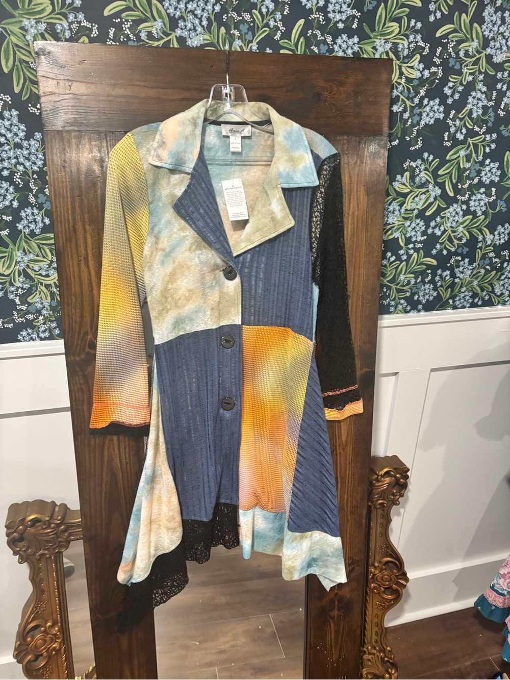 NWT Dead Stock Anis A. Women's Patch Work Multi Color Lace Shirt Dress Sz Small